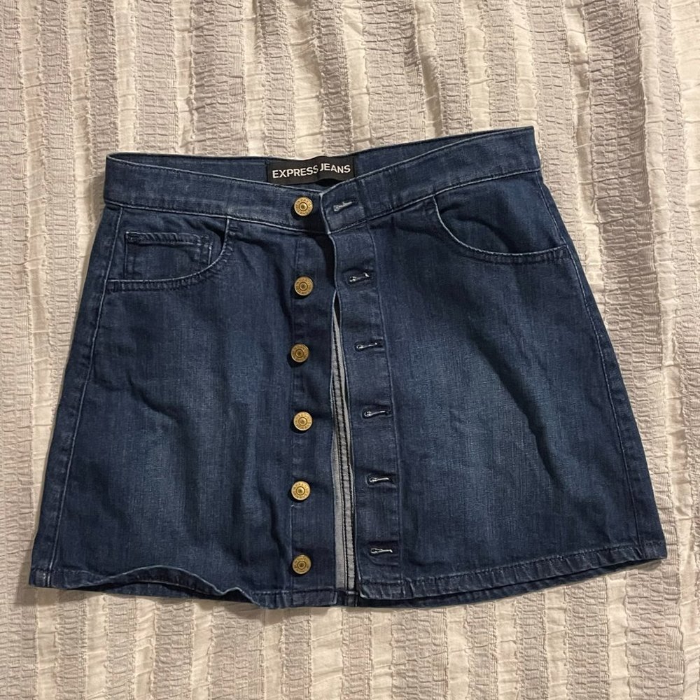 Express Jeans Women's Size 4 Buttons Front Blue Denim Skirt